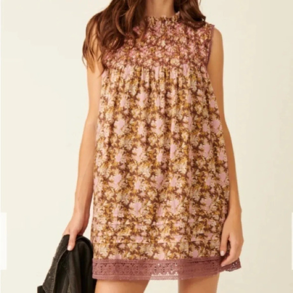 Free People Dresses & Skirts - Free People Shea floral dress chocolate combo Medium New with Tags